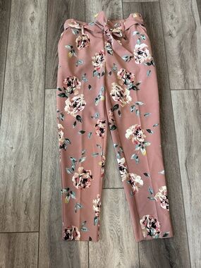One by Chapter One-High-Rise Paperbag Floral Pants - Dusty Rose